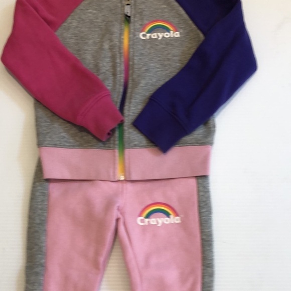 2 Piece Pink Gray Fleece Hoodie Zip Jacket  & Pants Set Crayola Little Girl's 4 - Picture 6 of 15